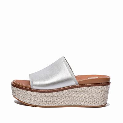 Fitflop Women's ELOISE Mixed Metallics Wedge Slides Wedge Sandals - Silver, XD7861302